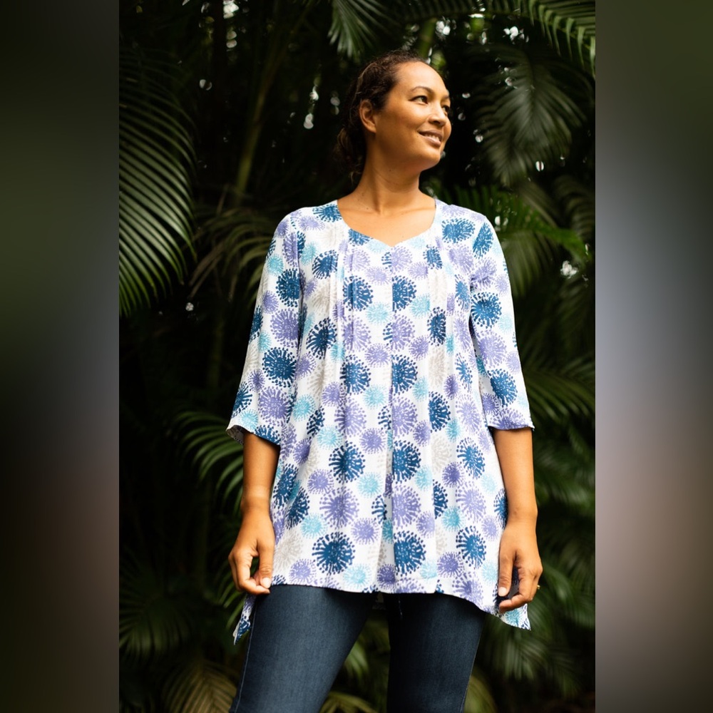 Komil Large Blue Floral Ethical Viscose Blouse made in India